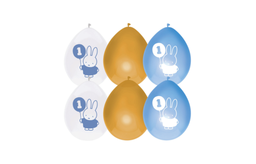 Nijntje 1 Jaar Ballonnen Blauw - 6 stuks - Nijntje feestartikelen