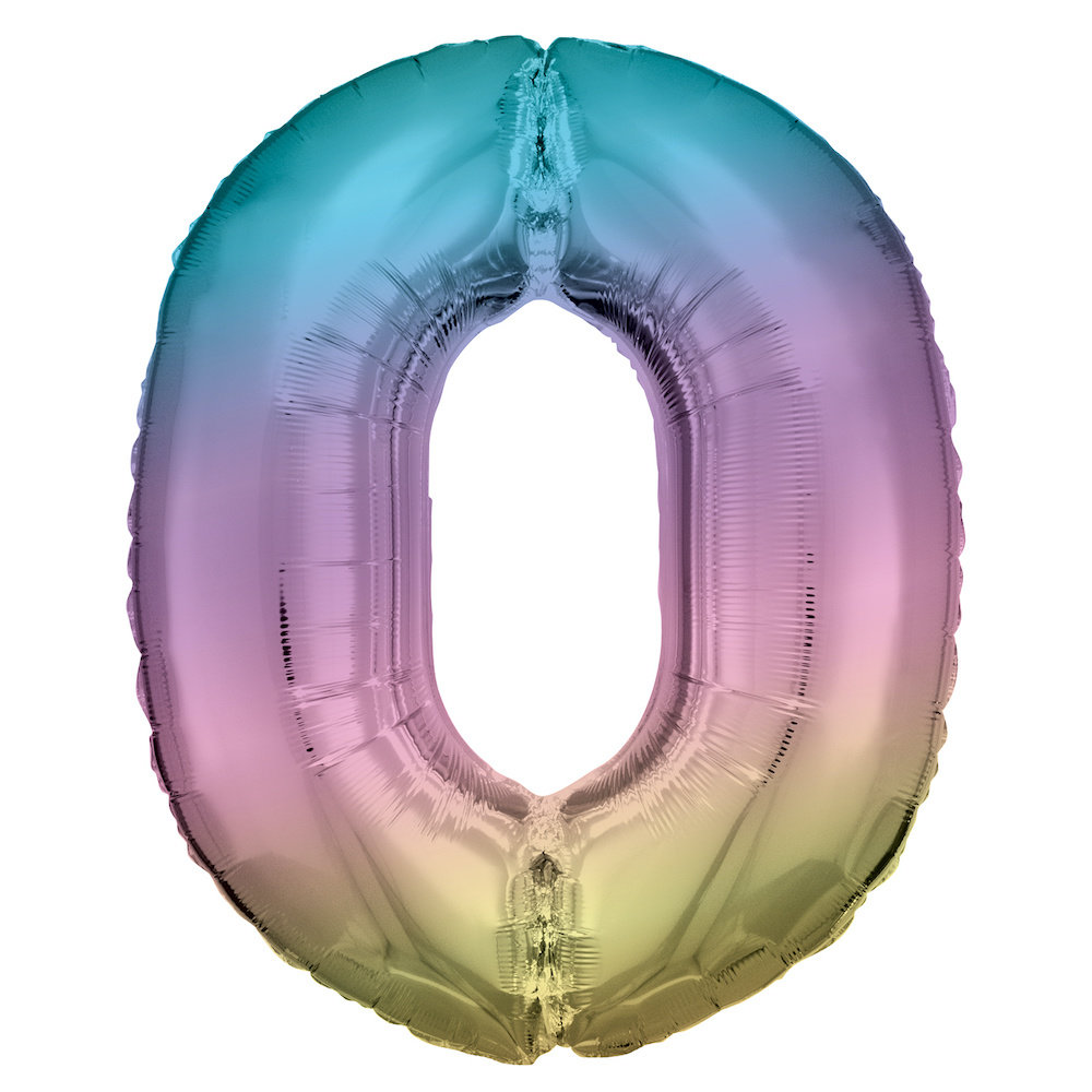 XL Cijfer 0 Folieballon Pastel Regenboog - 86 cm