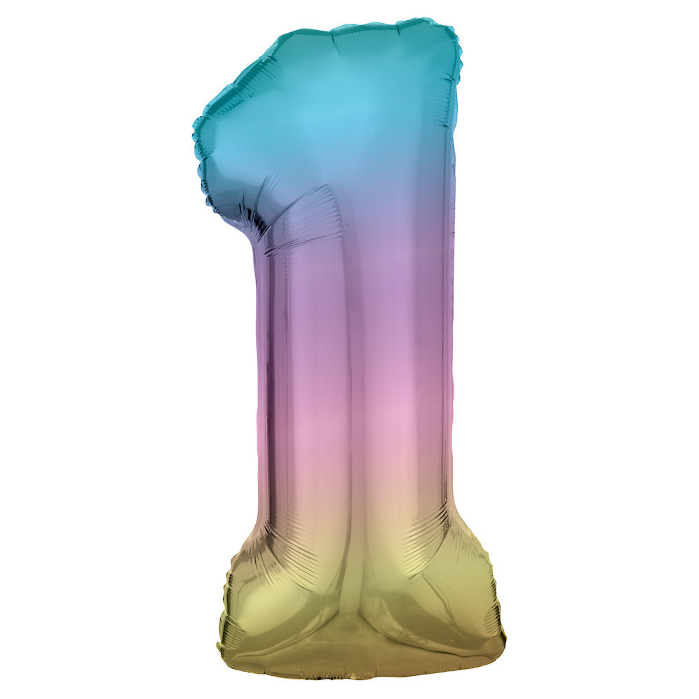 XL Cijfer 1 Folieballon Pastel Regenboog - 86 cm