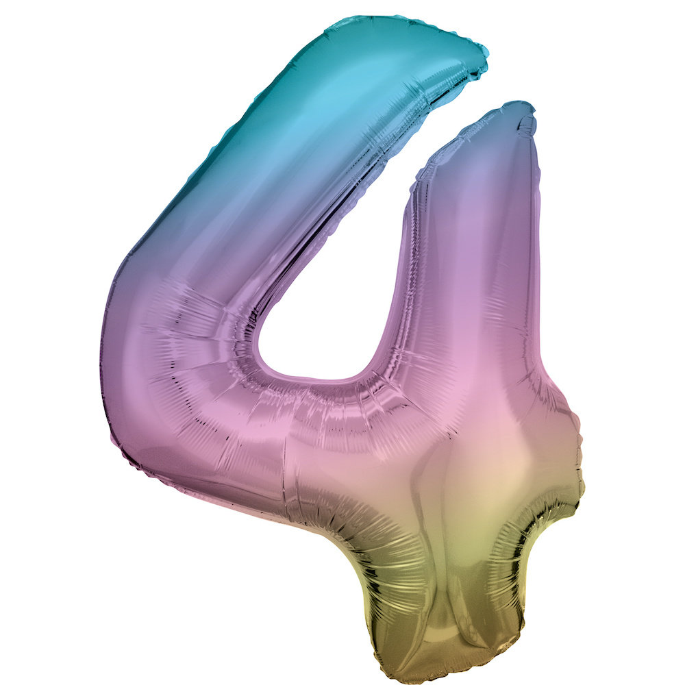 XL Cijfer 4 Folieballon Pastel Regenboog - 86 cm