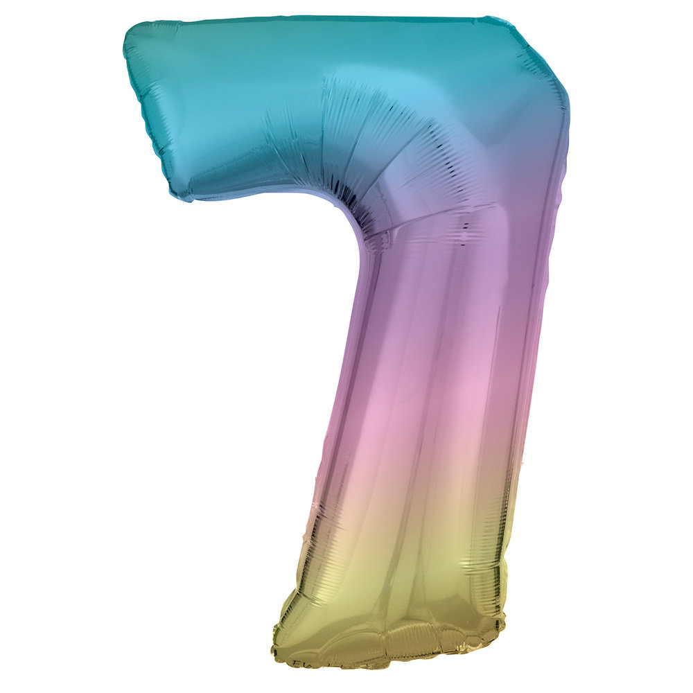 XL Cijfer 7 Folieballon Pastel Regenboog - 86 cm
