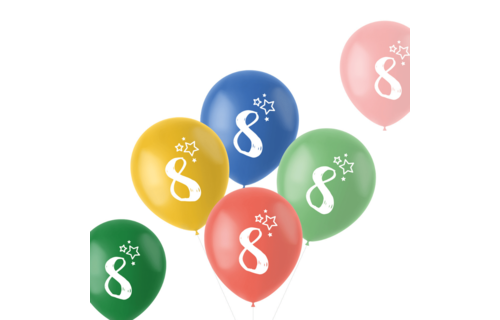 Ballonnen Retro 8 Jaar - 6 stuks - cijfer ballonnen