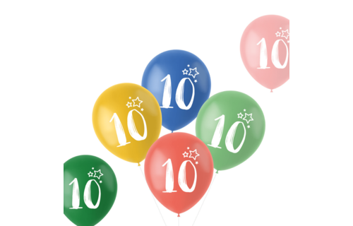 Ballonnen Retro 10 Jaar - 6 stuks - cijfer ballonnen