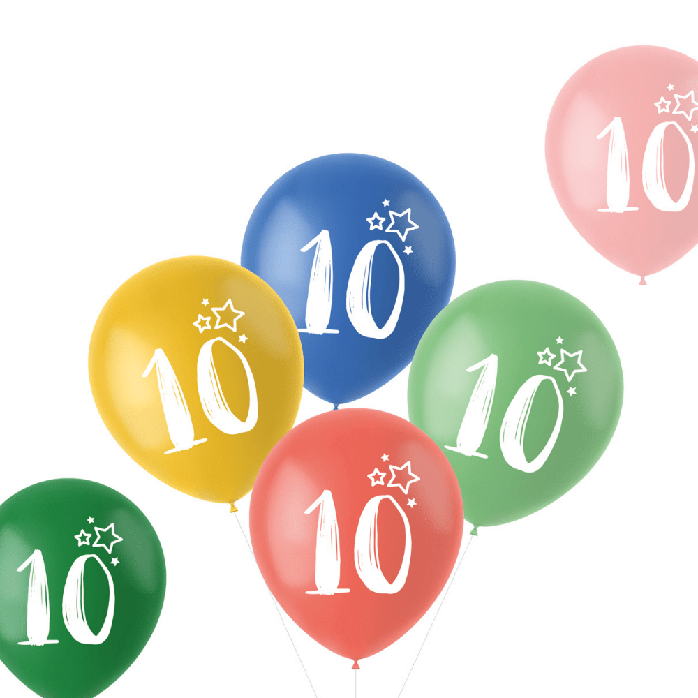 Ballonnen Retro 10 Jaar - 6 stuks - cijfer ballonnen