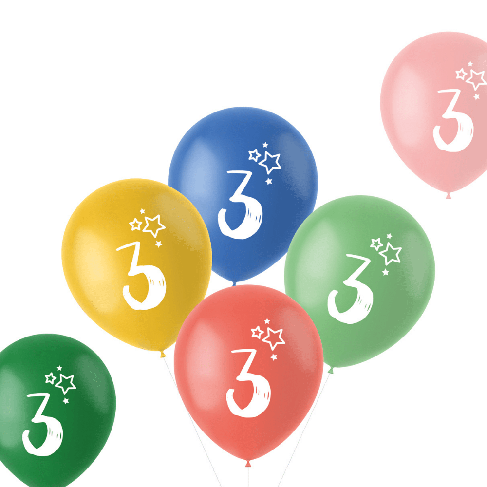 Ballonnen Retro 3 Jaar - 6 stuks - cijfer ballonnen