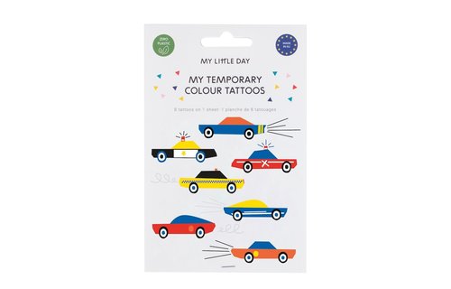 Vintage Cars Plaktatoeages - Set van 8 - Voertuigen feestartikelen