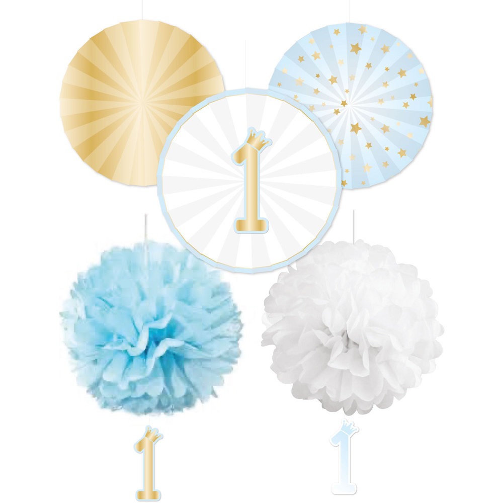 1st Birthday Stars Blue Decoratie Set - set van 5 - 1 jaar blauw