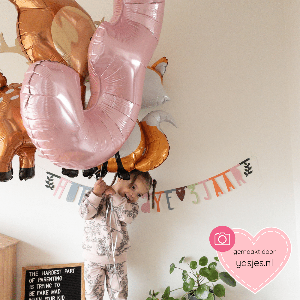 XL Cijfer 3 Folieballon Pastel Roze - 101 cm