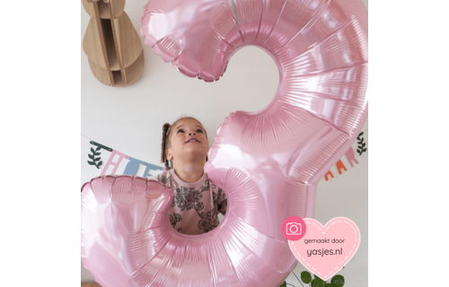 XL Cijfer 3 Folieballon Pastel Roze - 101 cm