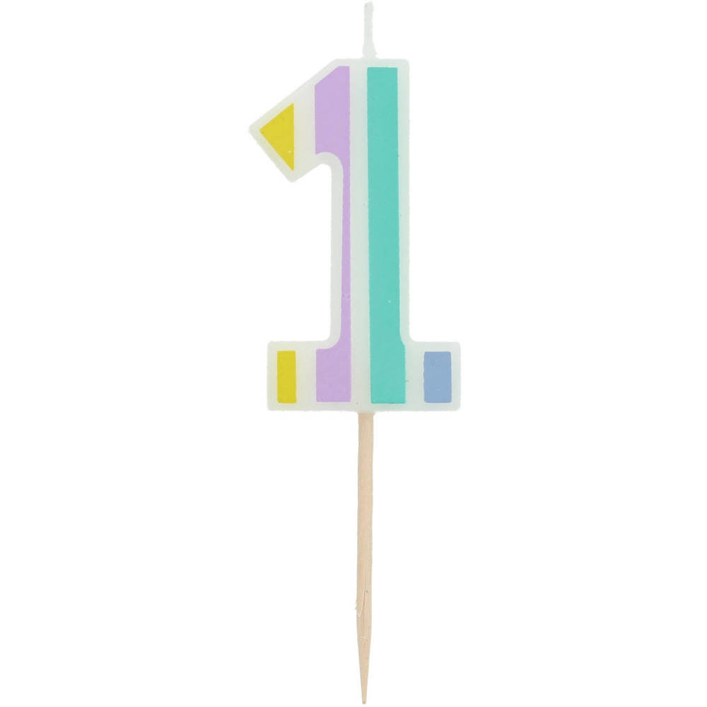 1 Jaar Kaarsjes Pastel - per stuk - Cijfer taartkaarsjes