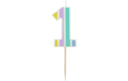 1 Jaar Kaarsjes Pastel - per stuk - Cijfer taartkaarsjes
