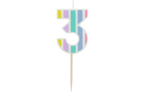 3 Jaar Kaarsjes Pastel - per stuk - Cijfer taartkaarsjes