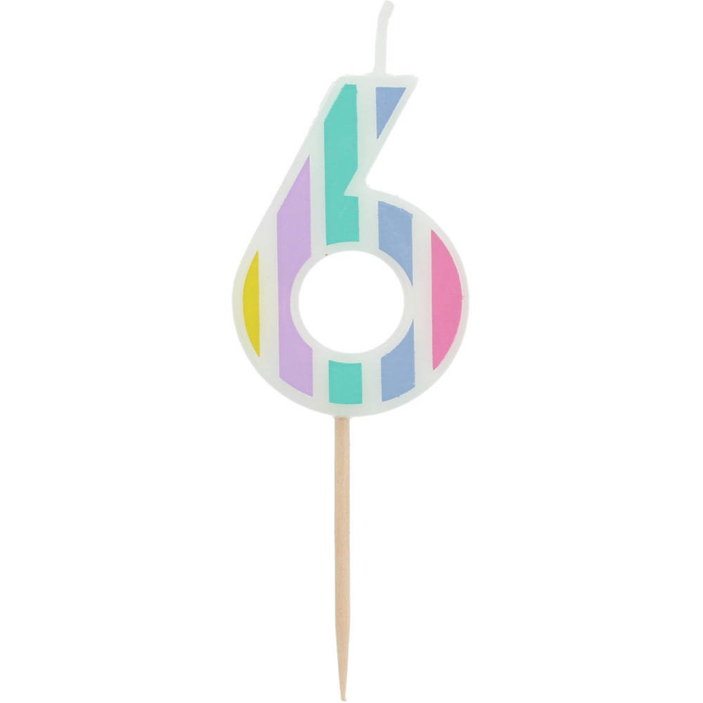 6 Jaar Kaarsjes Pastel - per stuk - Cijfer taartkaarsjes