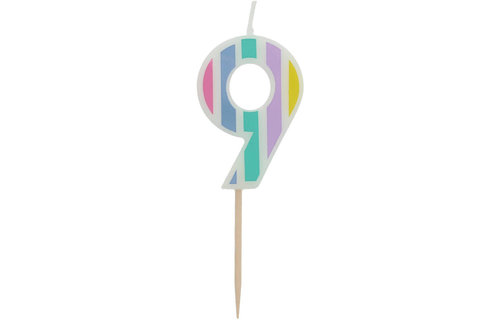 9 Jaar Kaarsjes Pastel - per stuk - Cijfer taartkaarsjes