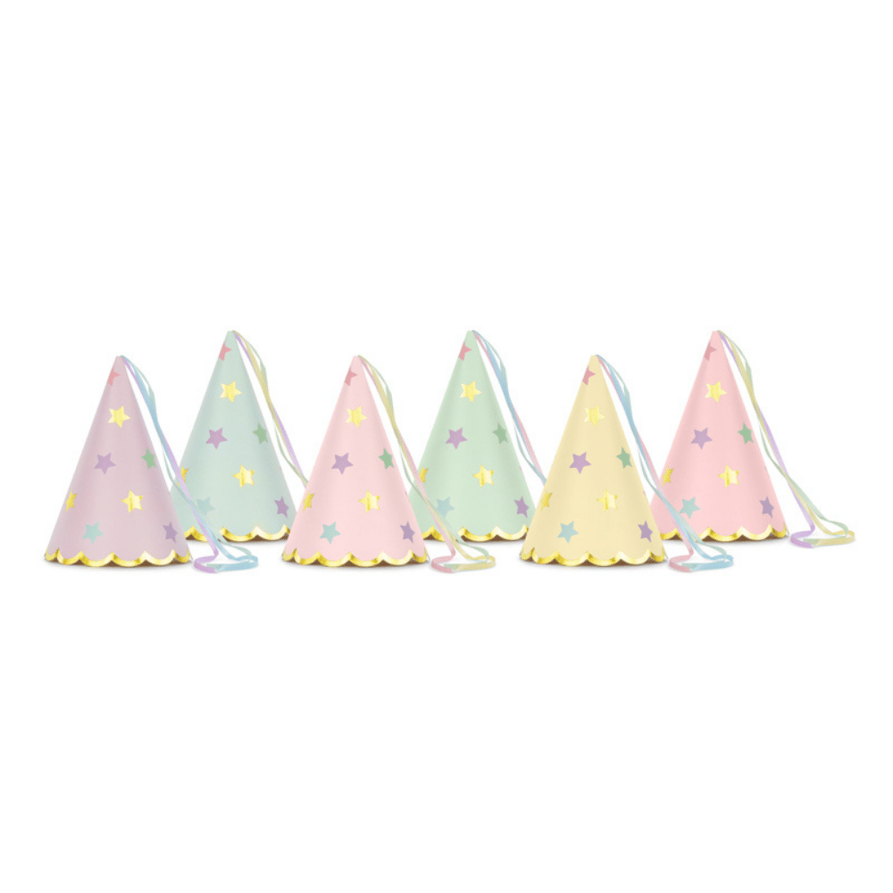 Feesthoedjes Pastel Sterretjes - 6 stuks