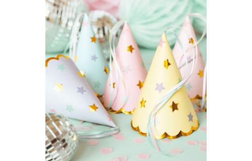 Feesthoedjes Pastel Sterretjes - 6 stuks
