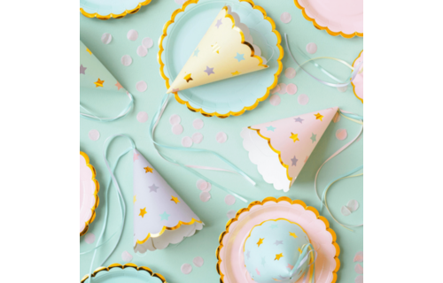 Feesthoedjes Pastel Sterretjes - 6 stuks