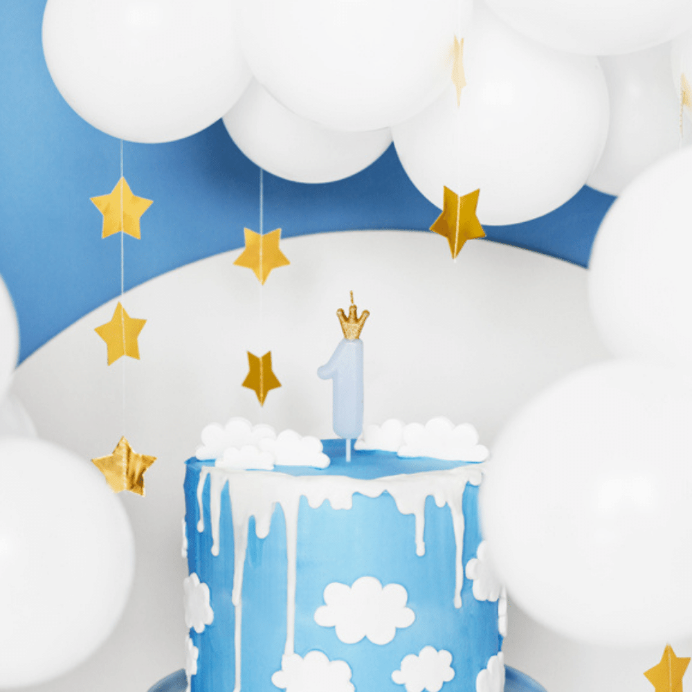 1 Jaar Taartkaarsje met Kroon Blauw - per stuk