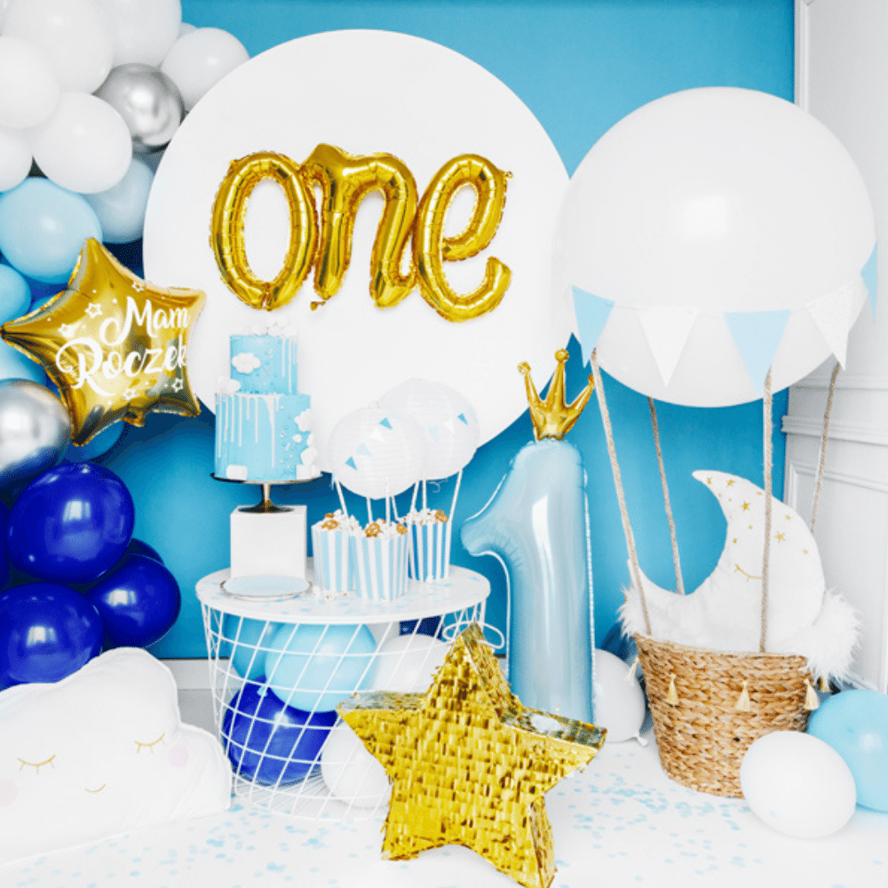 1 Jaar Folieballon met Kroon Blauw - per stuk - 92 cm