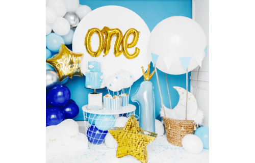 1 Jaar Folieballon met Kroon Blauw - per stuk - 92 cm