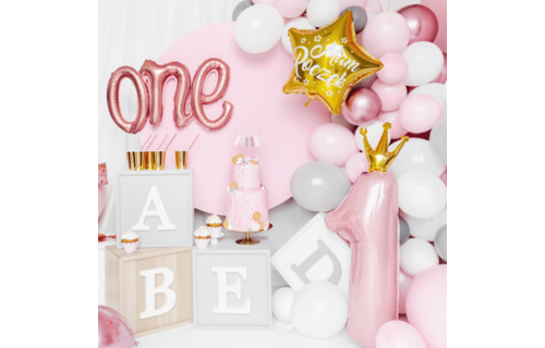 1 Jaar Folieballon met Kroon Roze - per stuk - 92 cm
