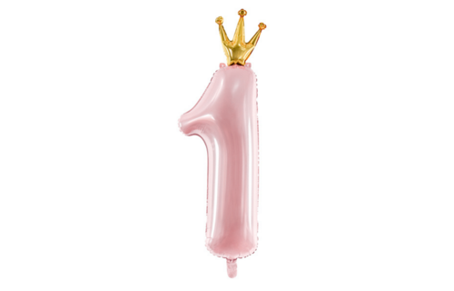 1 Jaar Folieballon met Kroon Roze - per stuk - 92 cm