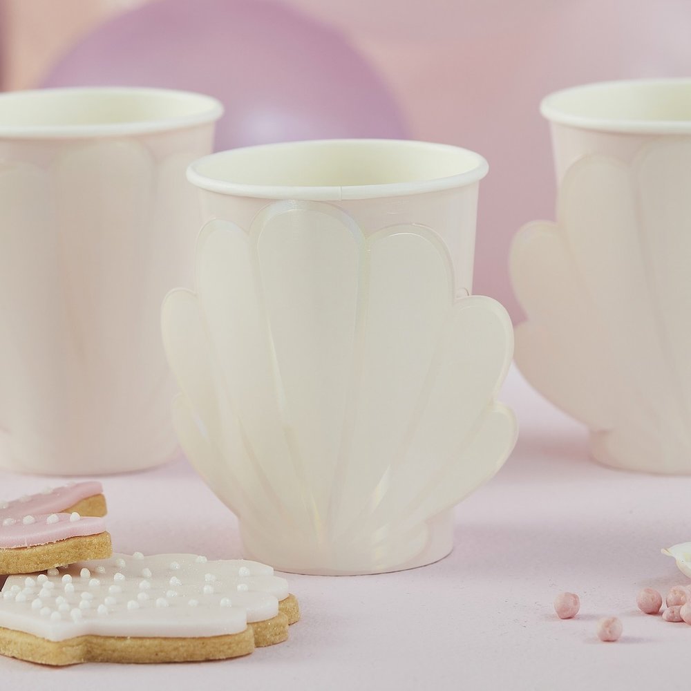 Pink Mermaid Schelp Bekers - 8 stuks - Mermaid feestartikelen
