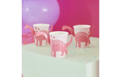 Roze Dinosaurus Bekers - 8 stuks - Pink Dinosaur Ginger Ray