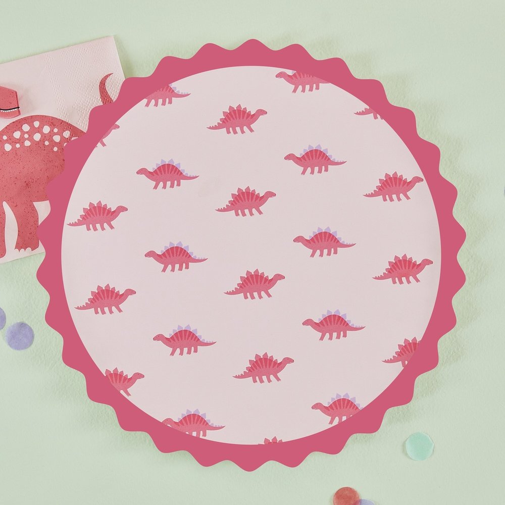 Roze Dinosaurus Borden - 8 stuks - Pink Dinosaur Ginger Ray
