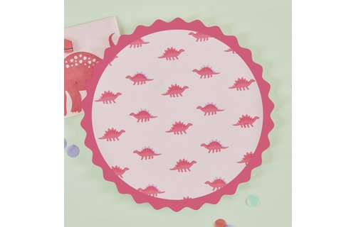 Roze Dinosaurus Borden - 8 stuks - Pink Dinosaur Ginger Ray