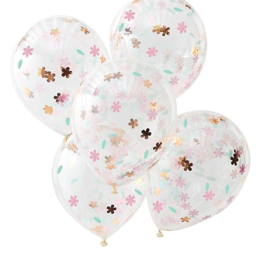 Confetti Ballonnen Bloemen (Transparant) - 5 stuks