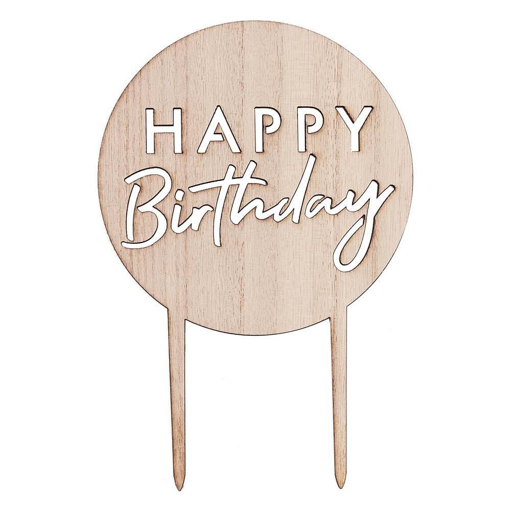 Houten Taarttopper 'Happy Birthday' - per stuk - Taartdecoratie