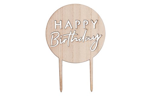Houten Taarttopper 'Happy Birthday' - per stuk - Taartdecoratie
