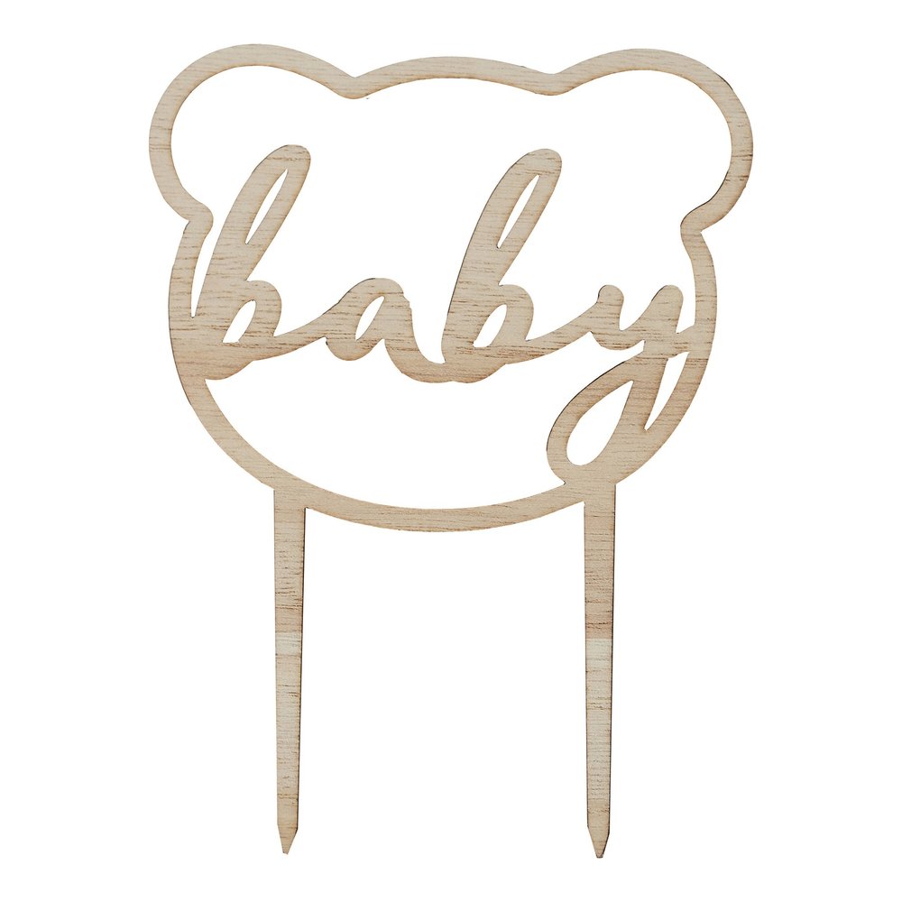 Houten Taarttopper 'Baby' - per stuk - Teddy Bear van Ginger Ray