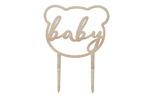 Houten Taarttopper 'Baby' - per stuk - Teddy Bear van Ginger Ray