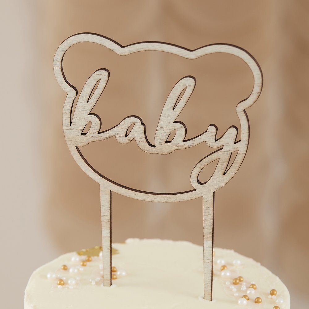 Houten Taarttopper 'Baby' - per stuk - Teddy Bear van Ginger Ray