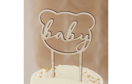 Houten Taarttopper 'Baby' - per stuk - Teddy Bear van Ginger Ray