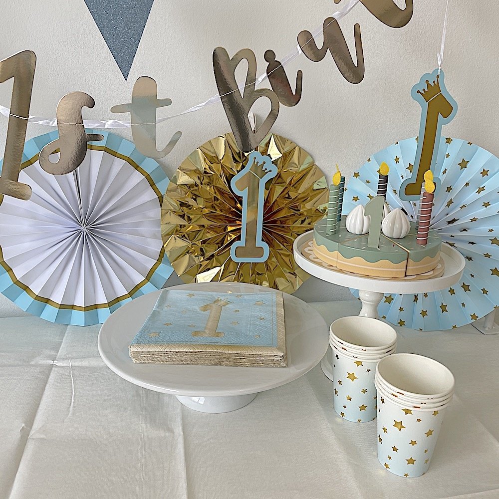 1st Birthday Stars Blue Decoratie Set - set van 5 - 1 jaar blauw