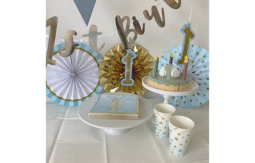 1st Birthday Stars Blue Decoratie Set - set van 5 - 1 jaar blauw