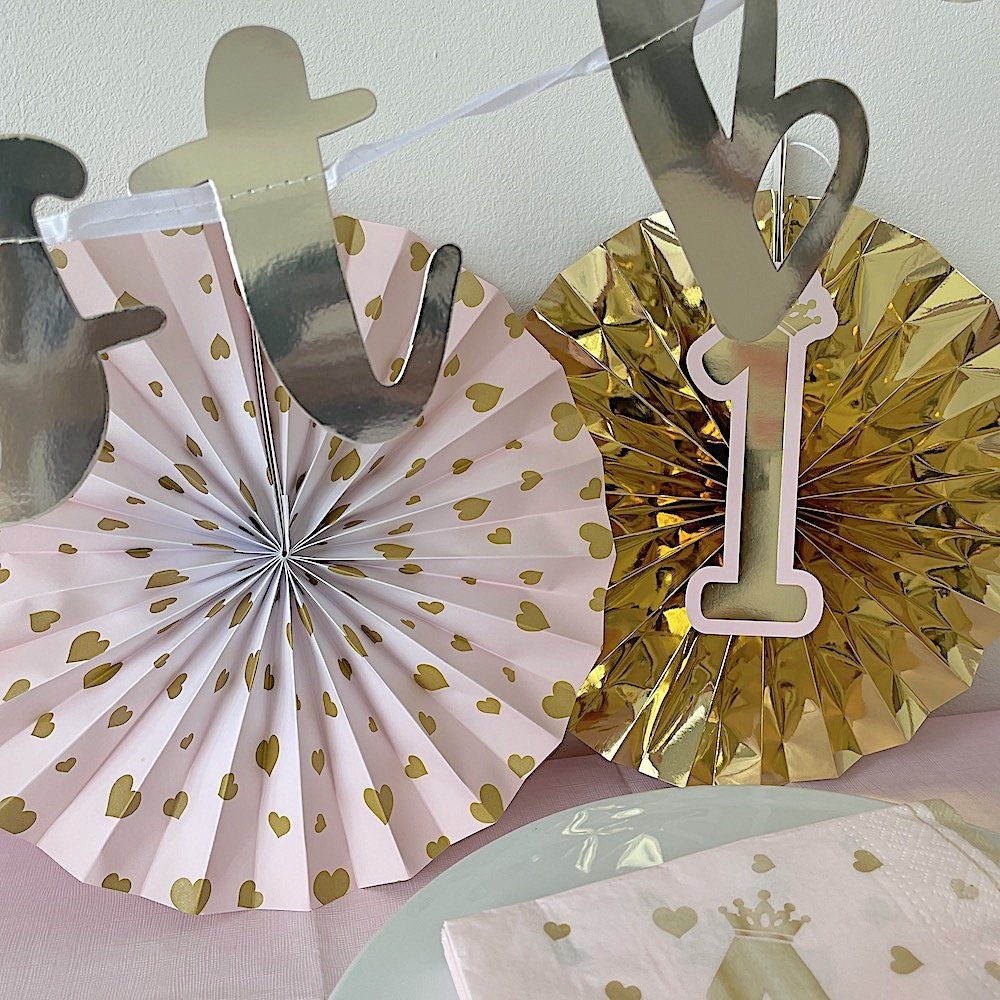 1st Birthday Hearts Pink Decoratie Set - set van 5 - 1 jaar roze