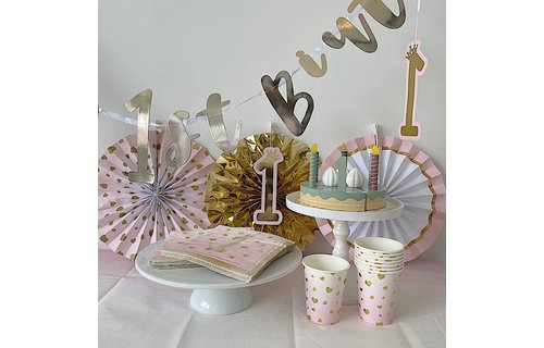 1st Birthday Hearts Pink Slinger - per stuk - 1 jaar roze