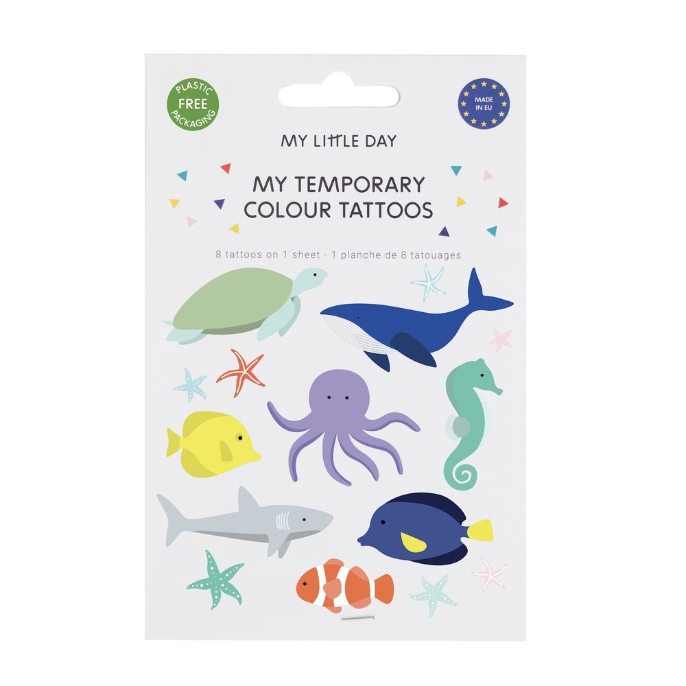 Zeedieren (Ocean) Plaktatoeages - Set van 8 - Diep in de zee tattoos