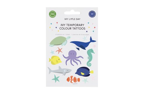 Zeedieren (Ocean) Plaktatoeages - Set van 8 - Diep in de zee tattoos