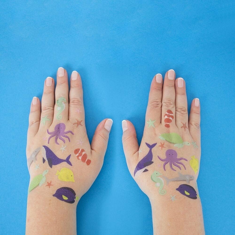 Zeedieren (Ocean) Plaktatoeages - Set van 8 - Diep in de zee tattoos