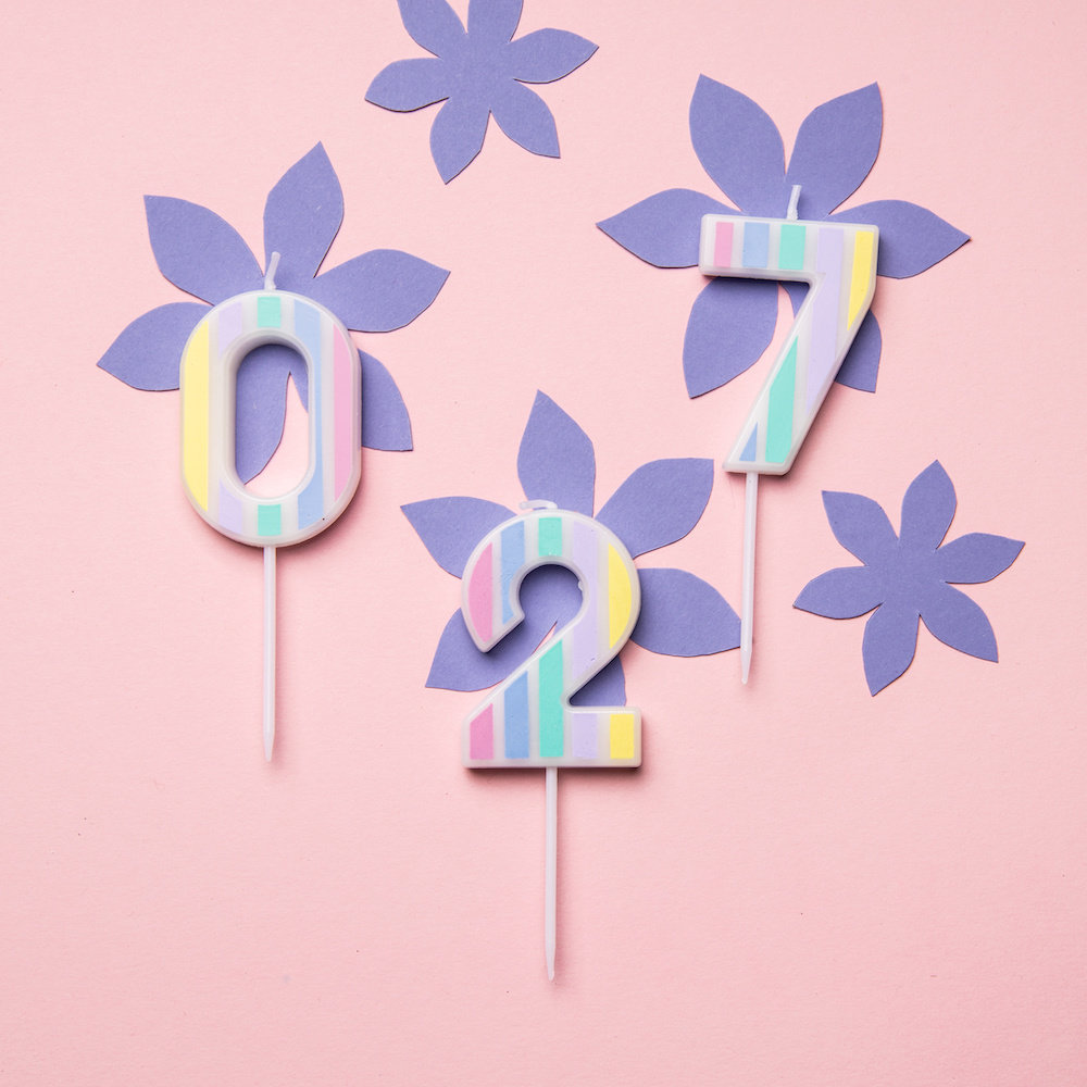 1 Jaar Kaarsjes Pastel - per stuk - Cijfer taartkaarsjes