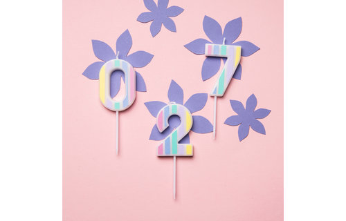 1 Jaar Kaarsjes Pastel - per stuk - Cijfer taartkaarsjes