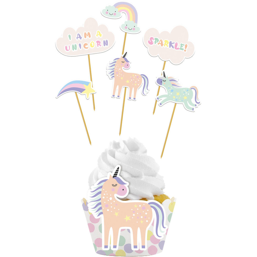 Unicorns & Rainbows Cupcakes Decoratie Set - 6 stuks - Eenhoorn feestartikelen