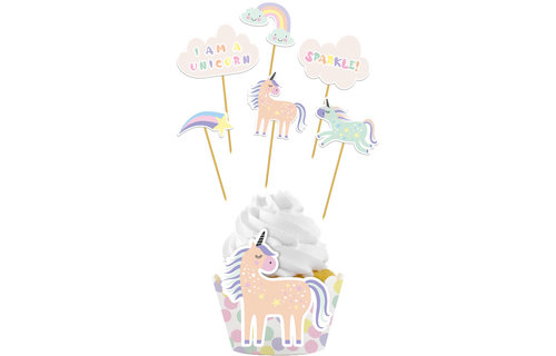 Unicorns & Rainbows Cupcakes Decoratie Set - 6 stuks - Eenhoorn feestartikelen