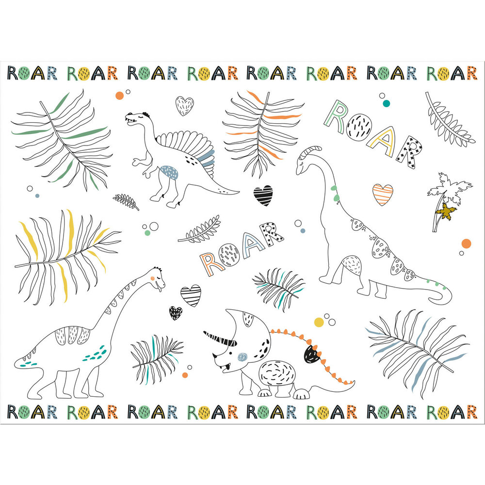 Dino Roars Placemats Kleurplaten - 6 stuks - Dinosaurus feestartikelen
