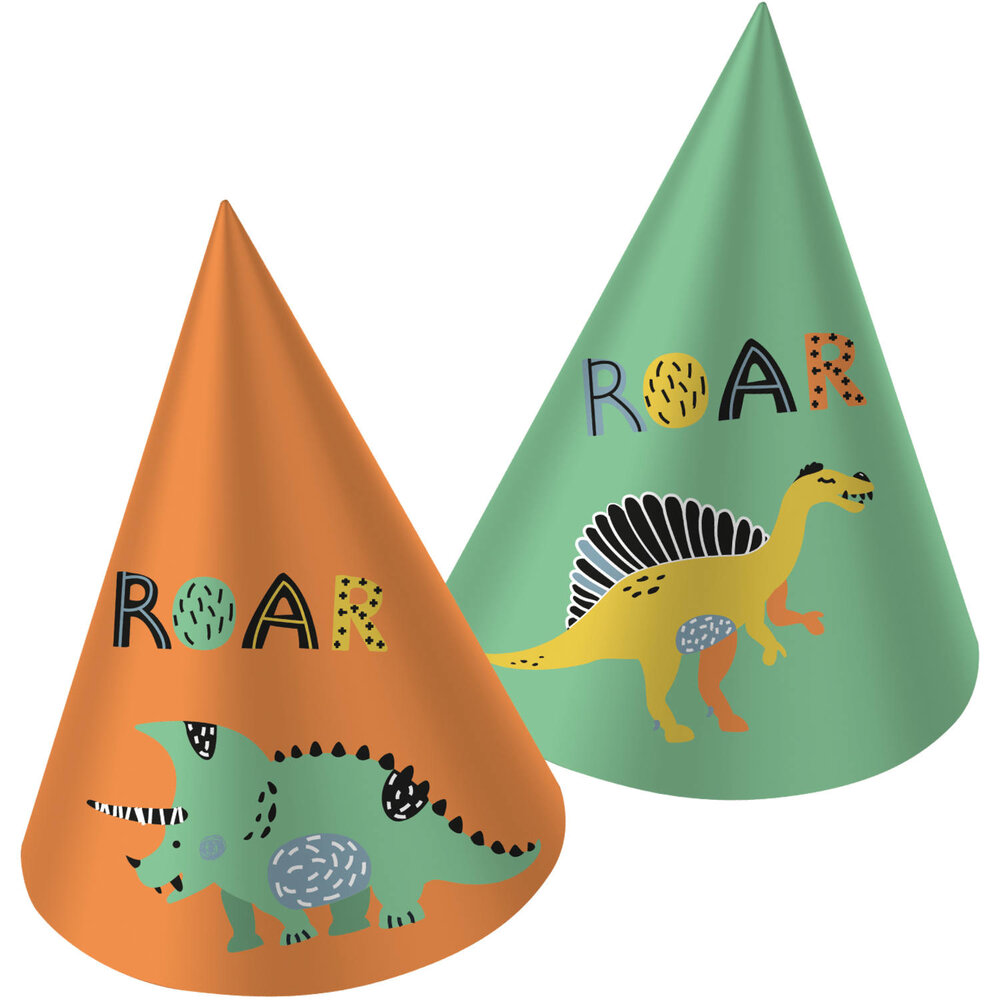 Dino Roars Hoedjes - 6 stuks - Dinosaurus feestartikelen